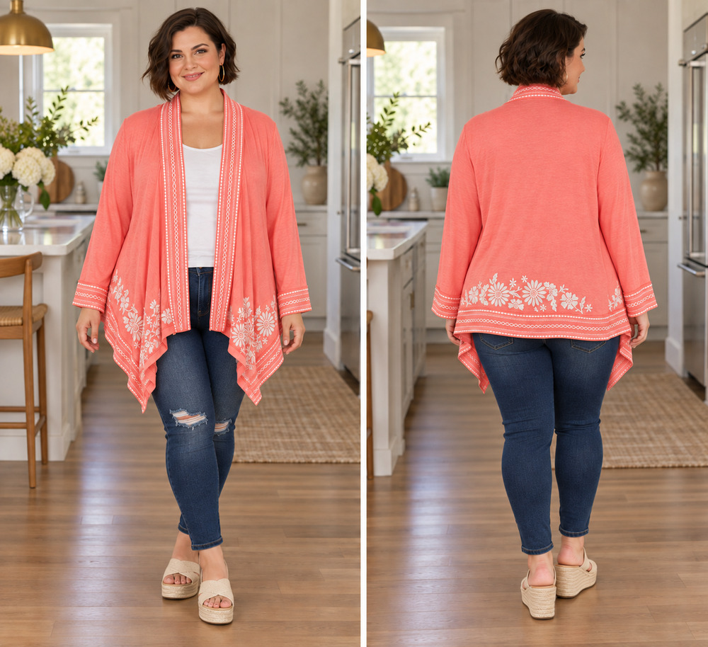 Johnny Was Kimono Tunic 3X Pink Floral Embroidered Boho Romantic Designer JWLA